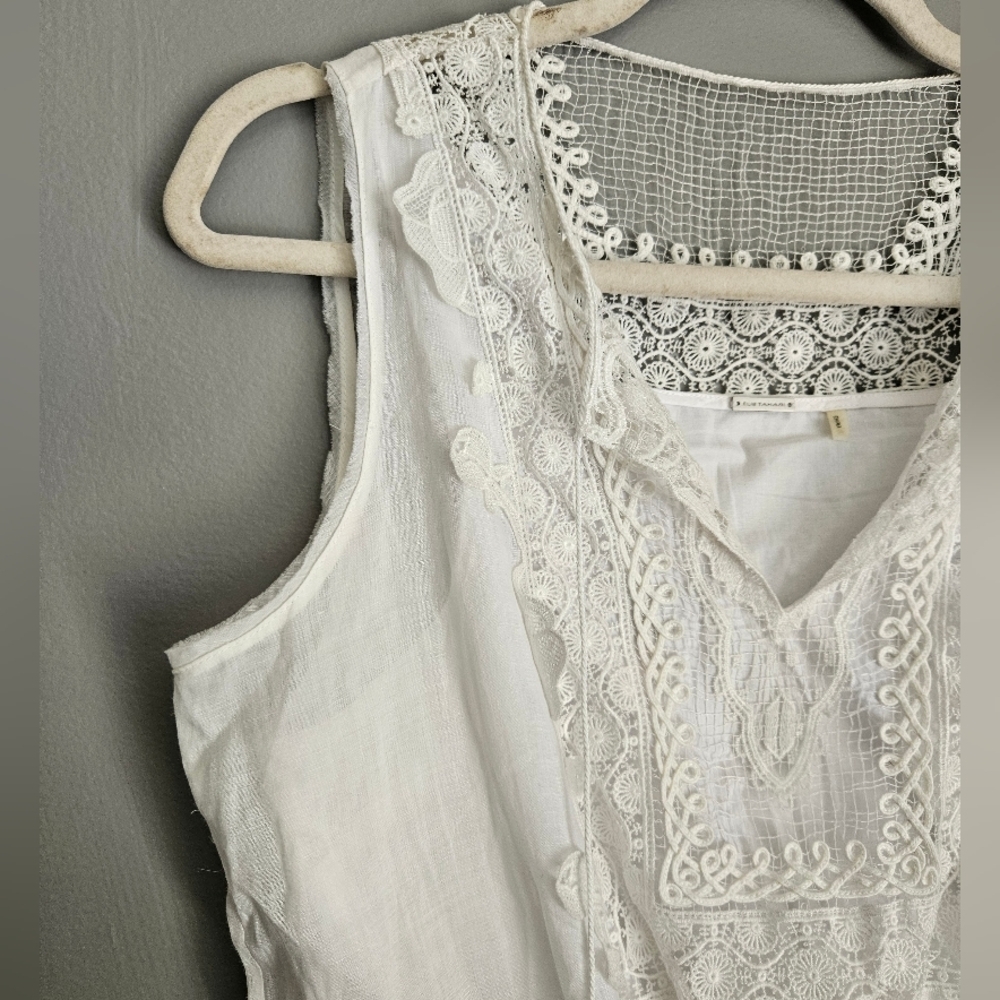 Elie Tahari White Lace Trim Boho Dress - Picture 5 of 10